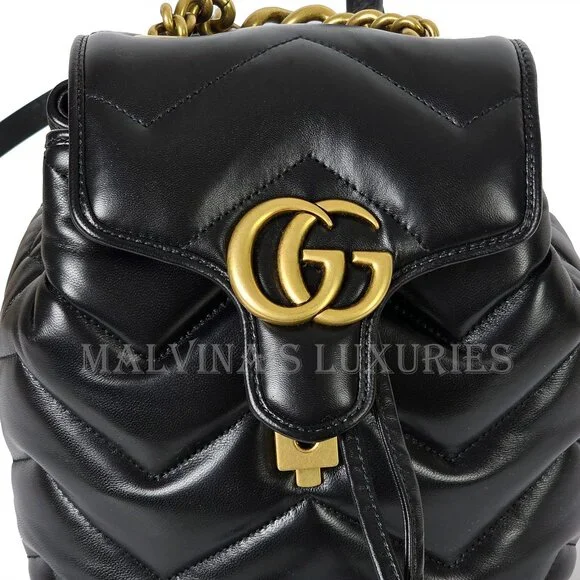 GUCCI BAG 777253 GG MARMONT LOGO BACKPACK BLACK QUILTED LEATHER - Picture 10 of 16